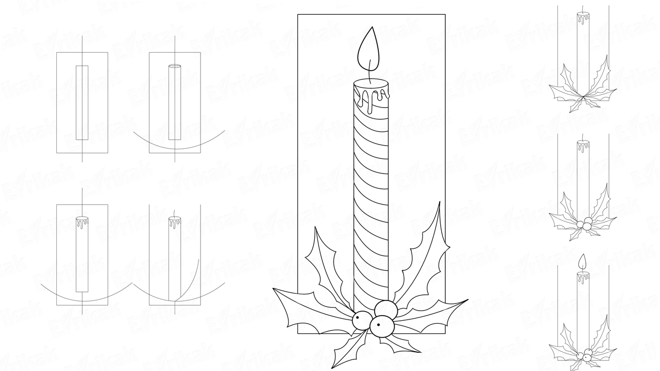 Как нарисовать новогоднюю горящую свечу (+ раскраска)