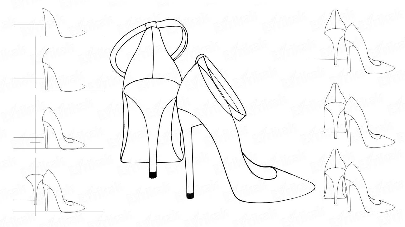 Рисуем поэтапно карандашом женские туфли на шпильке