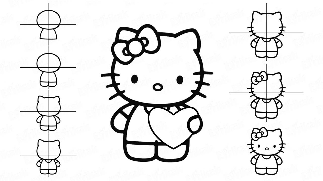 Как нарисовать Hello Kitty с сердечком