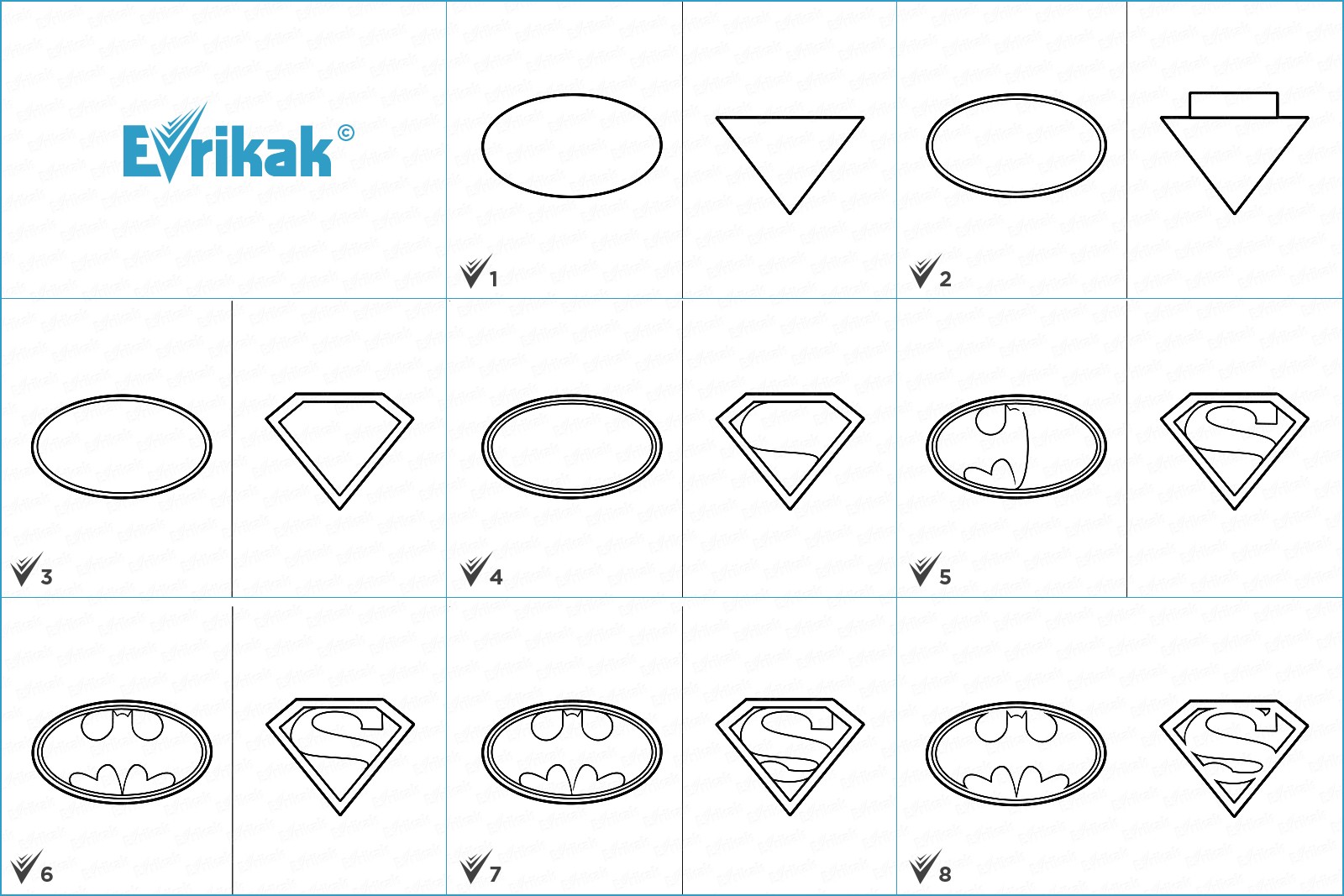 Как нарисовать значки Бетмена и Супермена