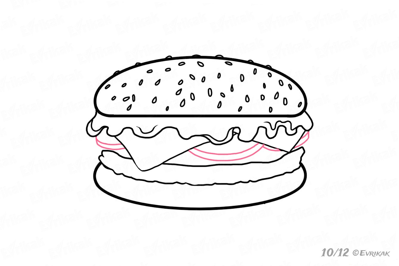 Как поэтапно нарисовать гамбургер