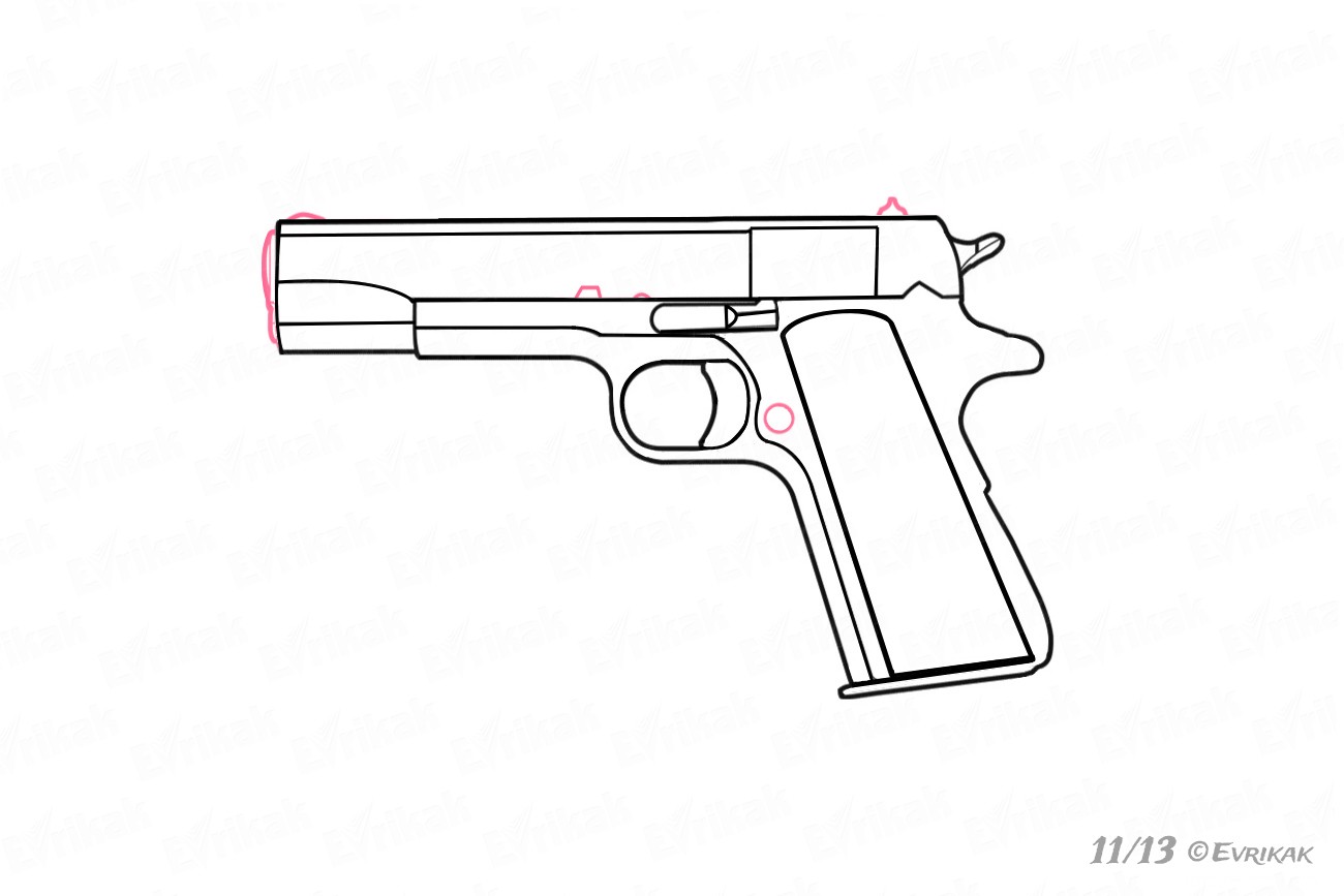 как нарисовать детали пистолета