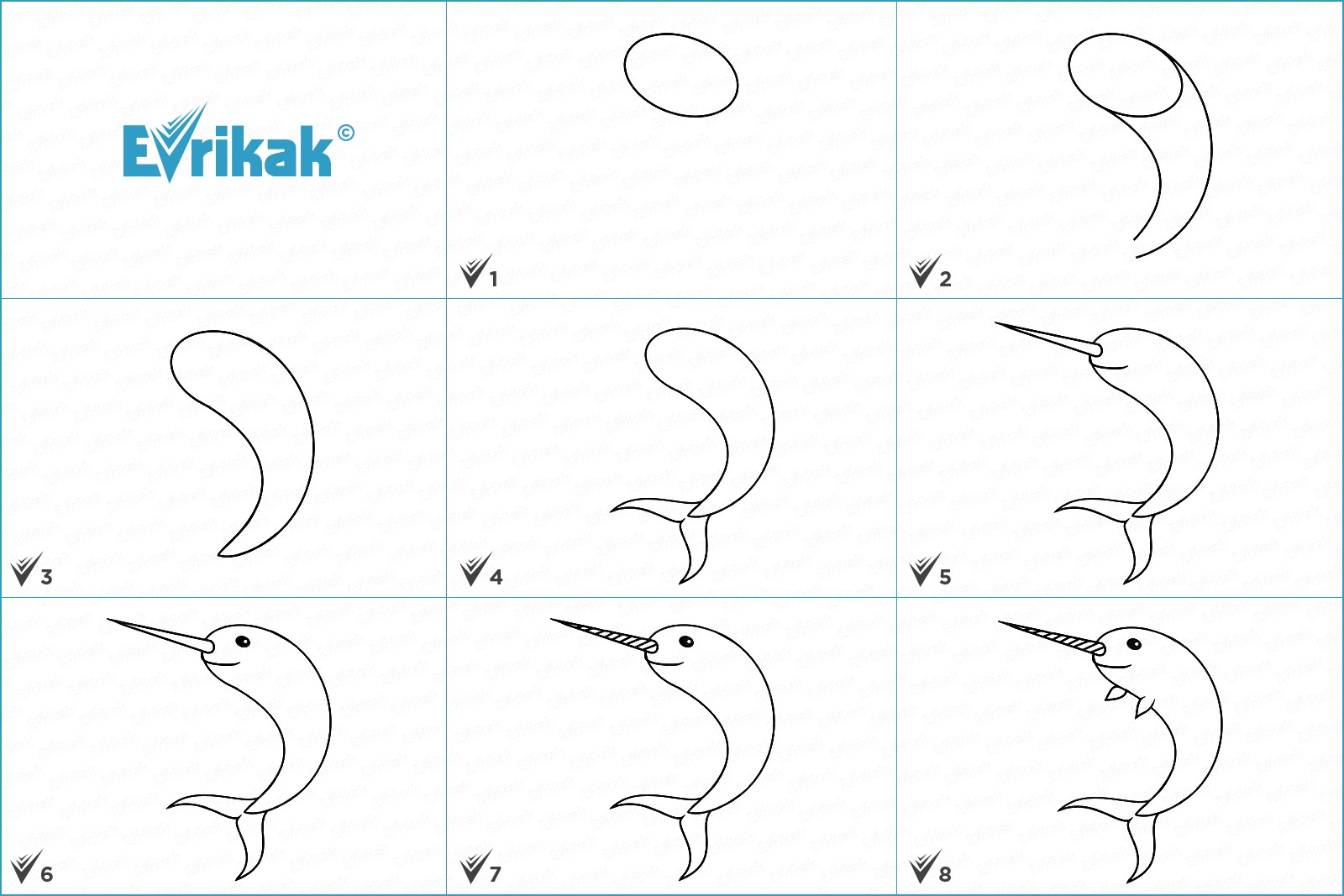 Поэтапное рисование нарвала для дошкольников