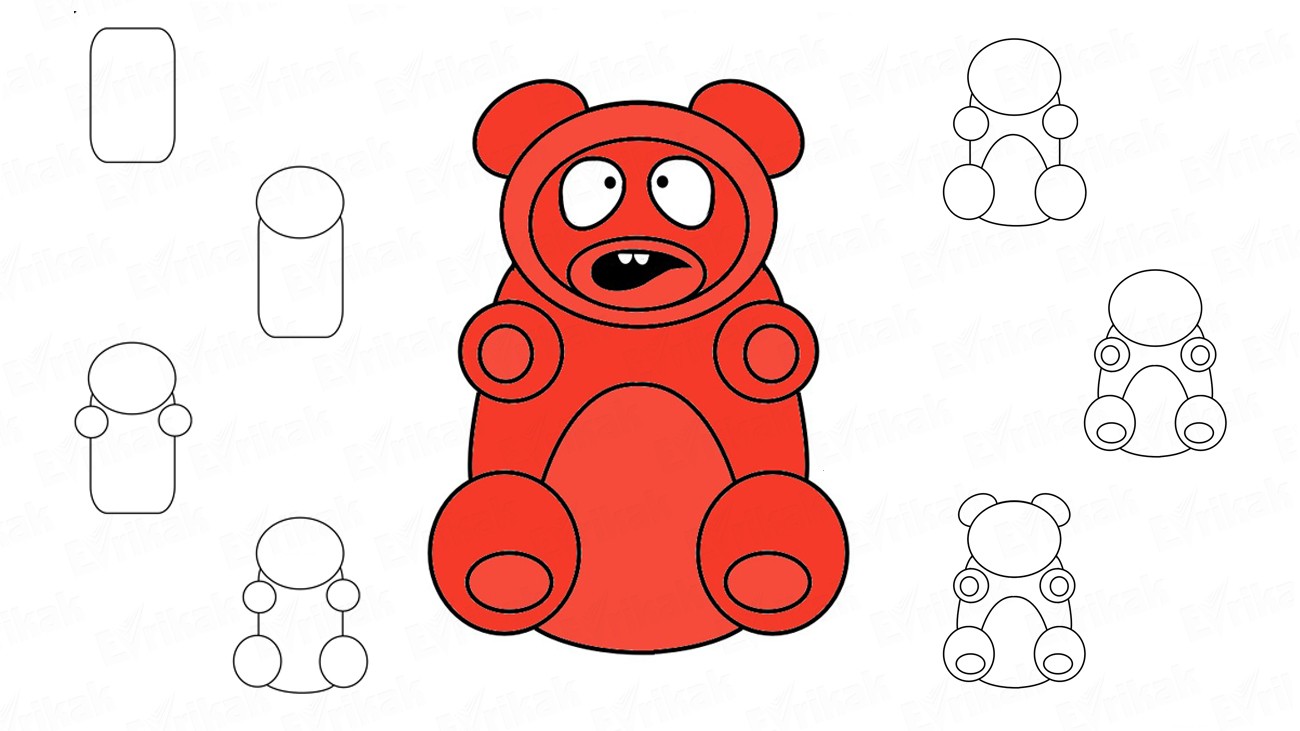 Как нарисовать желейного медведя Валеру (+раскраска)