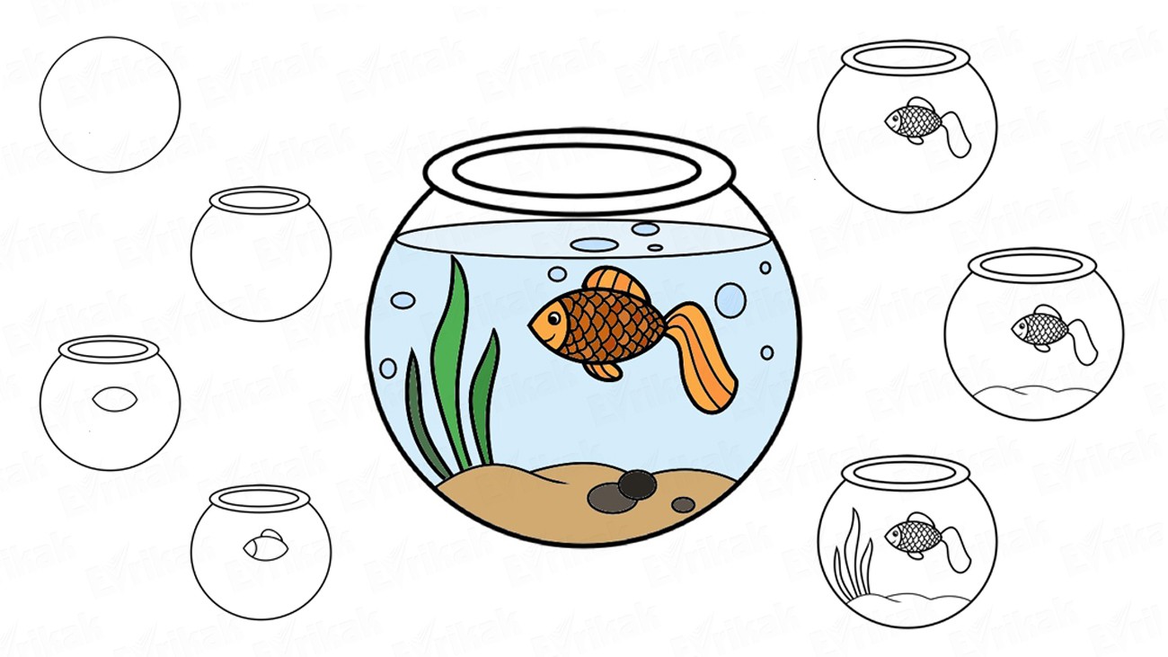 Аквариум с рыбками рисунок для детей