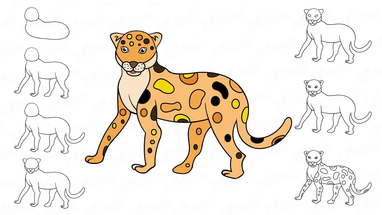 Поэтапное рисование леопарда для детей