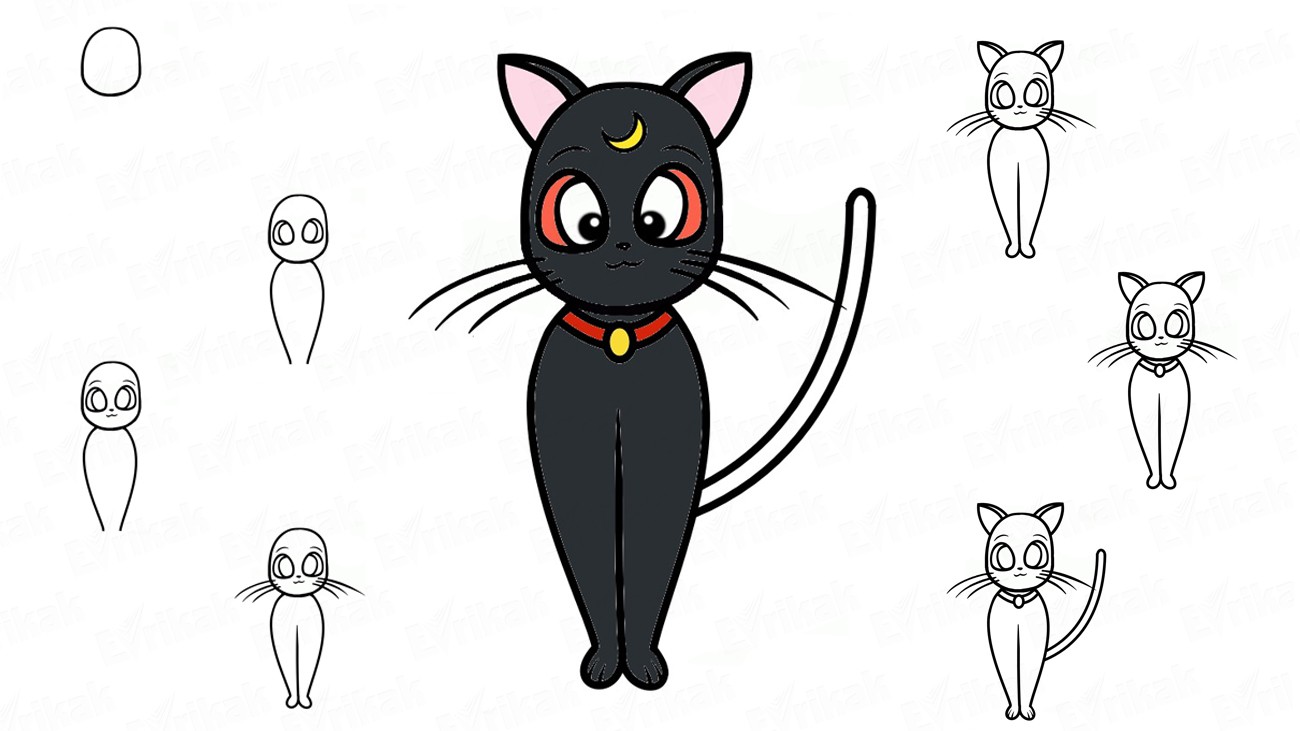 Чёрный кот рисунок лёгкий