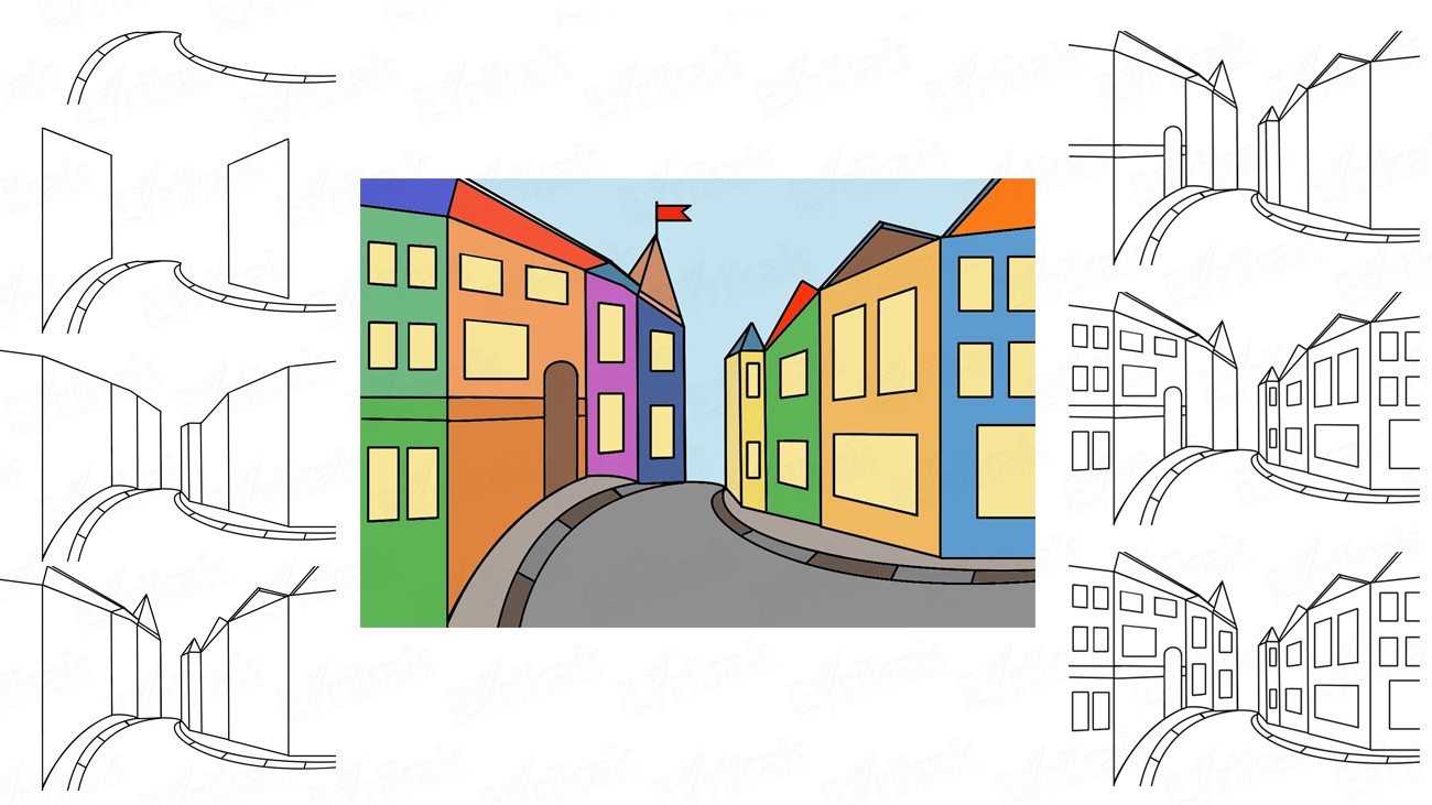Как нарисовать улицу карандашом поэтапно 2 | Улица, Рисовать, Снимки натюрмортов